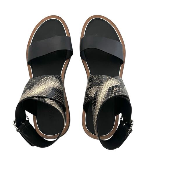 Vince Mailin Snake Embossed Ankle Wrap Flat leather Sandal Sz 6.5 Statement Chic - Picture 7 of 11